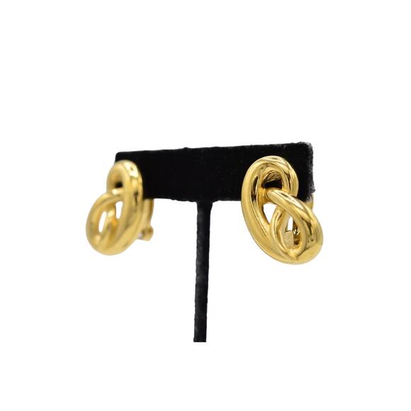 Givenchy Knot Clip Earrings Pretzel Gold Tone Runway Signed Vintage 1980s BinAB - Picture 2 of 11
